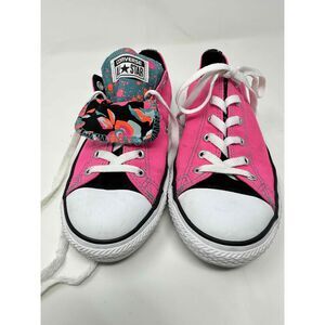 CONVERSE Youth Barbie Pink All Star Ox Double Tongue Floral Sneakers size US 5